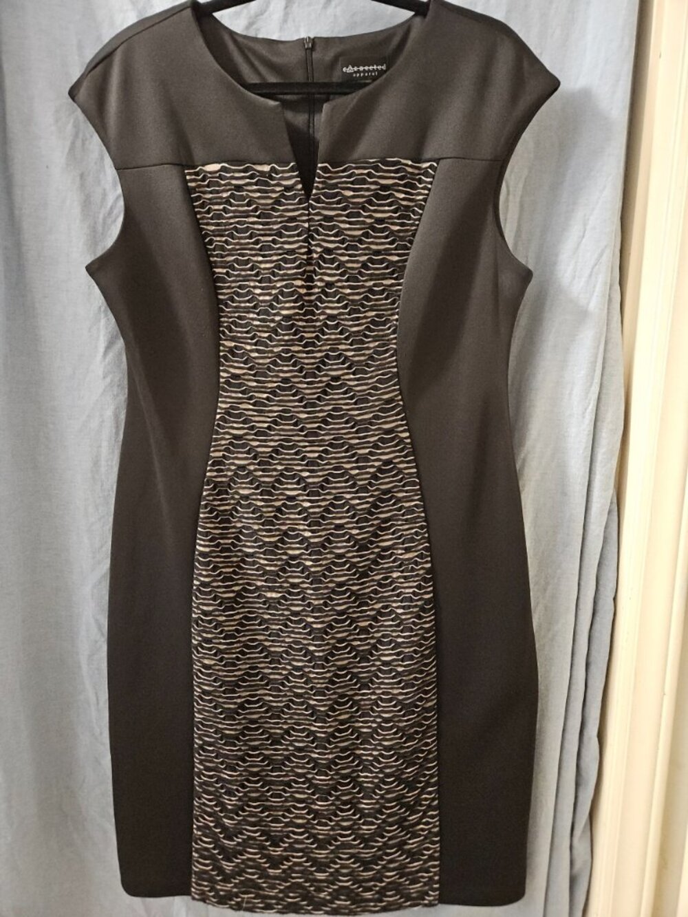 Connected Apparel Sheath Dress Colorblock 16 Black Tan Professional Chic